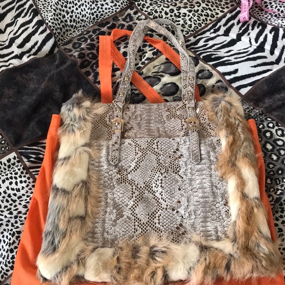 HSN Sharif Leather Fur Bag - Picture 2 of 5